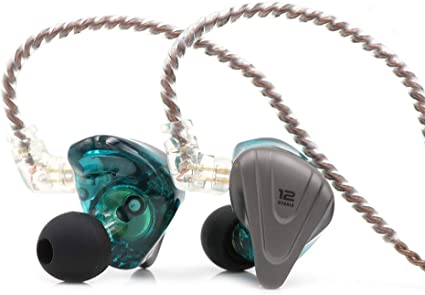 Linsoul KZ ZSX 5BA 1DD 6 Driver Hybrid in-Ear HiFi Earphones with Zinc Alloy Faceplate, 0.75mm 2 Pin Detachable Cable for Audiophile Musician (with mic, Cyan)