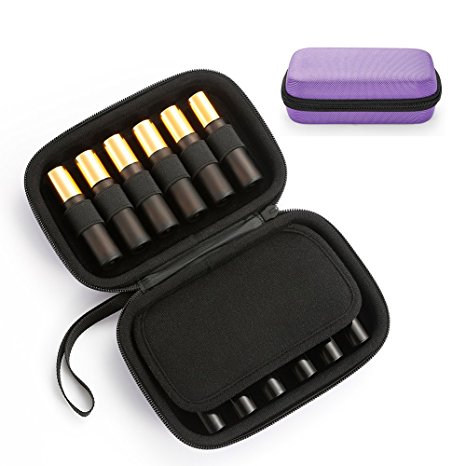 Portable Essential Oil Carrying Case - Hard Shell Case Holds 12 Bottles (Can hold 5ml, 10ml, &10ml Rollers)Travel Size Essential Oils Bag Organizer Perfect for Young Living, doTERRA, and more -Purple