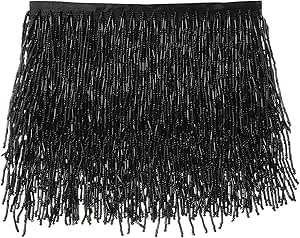 AWAYTR 1 Yard Beaded Fringe Trim - 3.5in Wide Glass Beaded Fringe for Dress Clothing and DIY Crafts (Black)