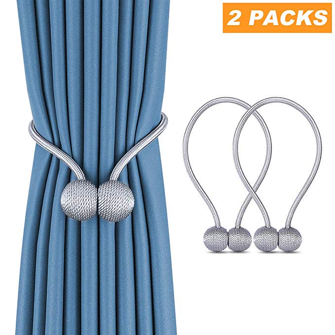 OYUNKEY Window Curtain Tiebacks Clips,Strong Magnetic Holders 1 Pair/Sliver Grey
