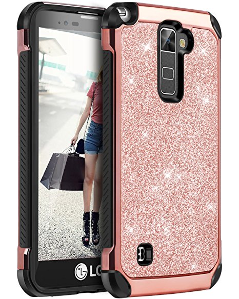 LG Stylo 2 Case, LG Stylus 2 Case, BENTOBEN Glitter Bling Luxury 2 in 1 Hybrid Slim Hard Laminated with Sparkly Shiny Faux Leather Shockproof Protective Case for LG G Stylo 2/Stylus 2/LS775, Rose Gold