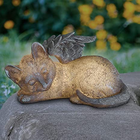 Exhart Solar Sleeping Cat Angel Memorial Statue, 12 by 6.5 Inches