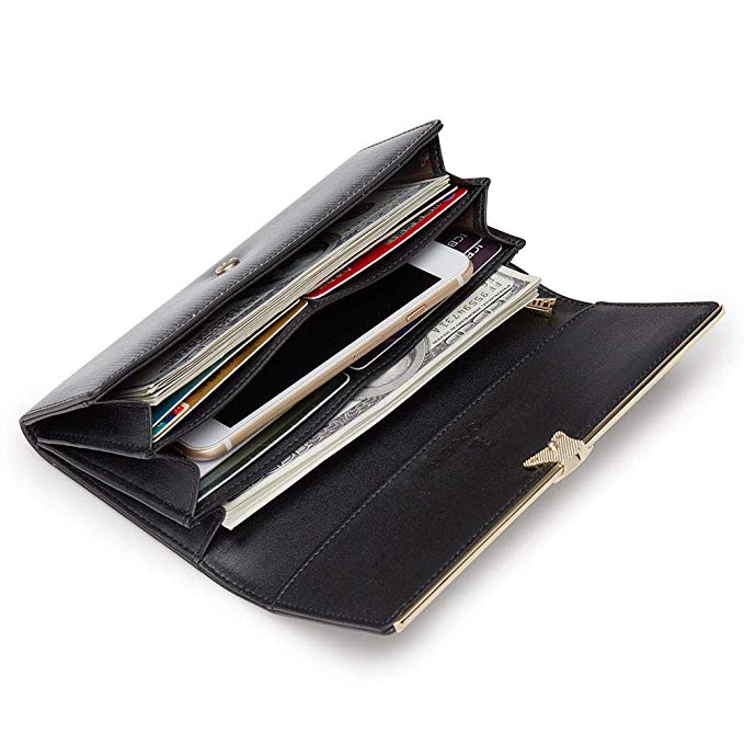 FOXER Women Leather Wallet Trifold Clutch Wallet Purse Ladies Card Holder