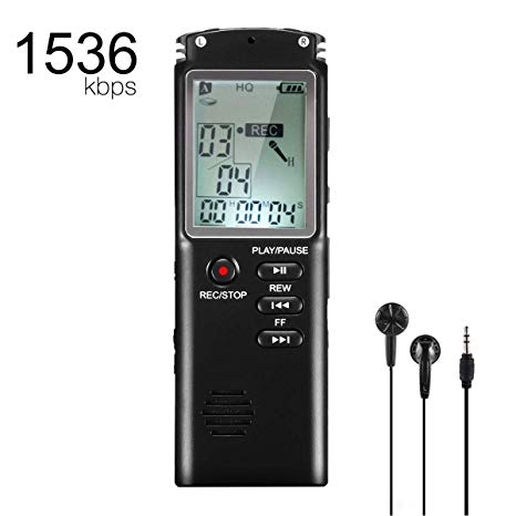 Flybiz Digital Voice Recorder, 8GB 1536Kbps, MP3 Player, Dictaphone with Earphone, Noise Reduction Professional Activated HD Recording Rechargeable, Suitable for Meeting, Lecture, Interview