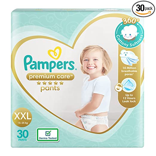 Pampers Premium Care Pants, Double Extra Large size baby Diapers, (XXL) 30 Count Softest ever Pampers Pants,