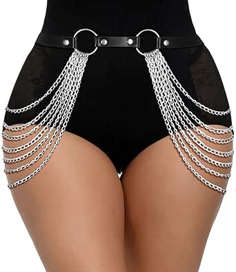 Punk Waist Chain Belt Black Leather Layered Belly Body Waist Chains Nightclub Rave Body Chain Belt for Women Girls JASGOOD