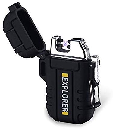 Topwan Lighter Double Arc Plasma Mini USB Waterproof Electric Lighter Windproof Lighter for Outdoor Adventure (Black)