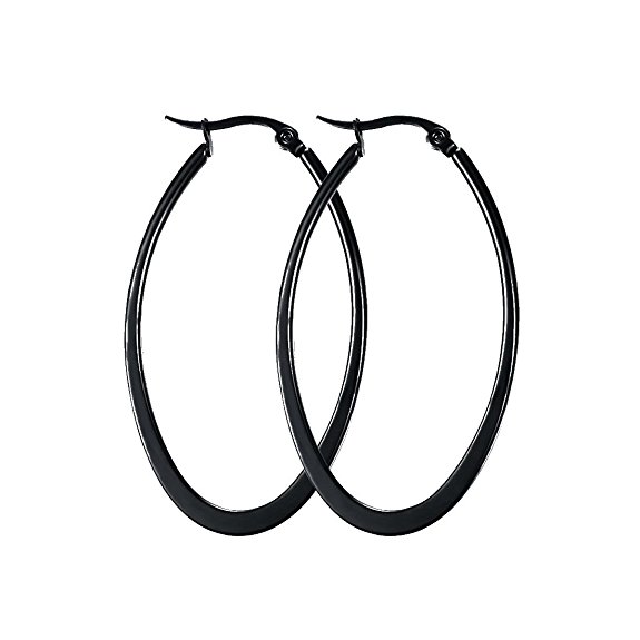 Mengpa Titanium Steel Women's Hoop Earrings In Gold Black Silver