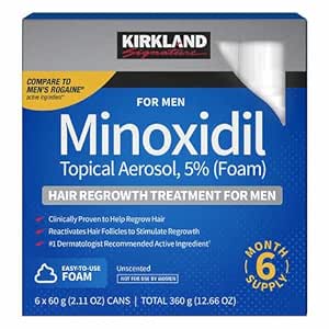 6 Months - KIRKLAND SIGNATURE Mens Minoxidil Topical Aerosol 5% Foam - Hair Regrowth Treatment 6 x 2.11 OUNCE (total 12.66 oz)