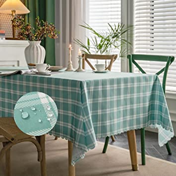 MANGATA CASA Checkered Tablecloth for Rectangle Tables-Gingham Waterproof Kitchen & Table Linens-Polyester Teal Buffalo Plaid Wrinkle Free Table Cover(Teal 60X84in)