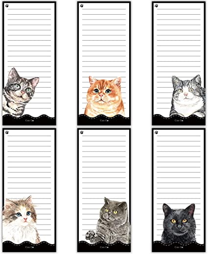 6 Pieces Magnetic To Do List Notepads Cat Magnetic Notepad Magnet Back-Memo Pad Reminders Notepads for Fridge, Grocery, Shopping, Reminders, 30 Sheets Per Pad, 7.5 x 3.2 Inch (Cat)