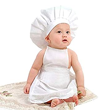 M&G House Baby White Chef Costume Photography Prop, Baby Uniform Costume Photo Props Outfits Hat   Apron Outfit (Fits 8-18 Months)
