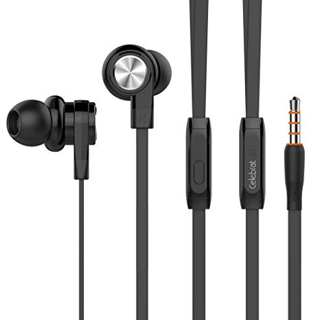 Celebrat Earphones, In ear Headphones with Microphone - High Fidelity, Heavy Bass, Noise Isolating, Replaceable Earbuds for iPhone, iPod, iPad, MP3, Samsung, Nexus, Android Smartphones – Black