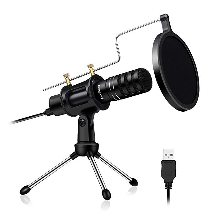 ELEGIANT PC Microphone USB Computer Condenser Studio Mic Plug & Play with Tripod Stand & Pop Filter for Chatting/Skype/Youtube/Recording/Gaming/Podcasting for iMAC PC Laptop Desktop Windows Computer