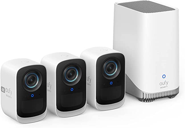 eufy security eufyCam 3C 3-Cam Kit, Security Camera Outdoor Wireless, 4K Camera, Expandable Local Storage up to 16TB, Face Recognition AI, Spotlight, Color Night Vision, No Monthly Fee