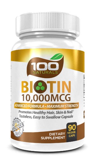 Pure Biotin 10000 MCG - Maximum Strength Vitamin B-complex Supplement to Reduce Hair Loss Improve Hair Skin and Nail Health for Women and Men- 3 Month Supply- By 100 Naturals