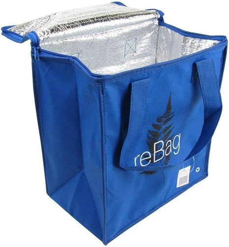 Decony 2 pack - Reusable Thermel Insulated Grocery shopping bags, zipped,tote, Warm Foldable Hot & Cold cooler bag, 70g Blue Non-Woven PP Foil Lined Flat Bottom Full Handle