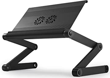 WorkEZ Executive Adjustable Ergonomic Laptop Cooling Stand Lap Desk for Bed Couch with 2 Fans & 3 USB Ports folding aluminum desktop riser tray height tilt angle portable macbook cooler cooling,Black