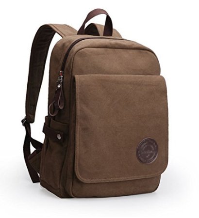 Berchirly British Retro Unisex Canvas Laptop Backpack School College Rucksack Bag 15.6inch Coffee