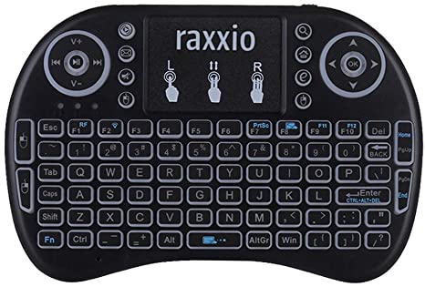 Raxxio i8 Wireless Mini Keyboard with Touchpad Mouse 2.4GHz LED-Backlit TV Keyboard, Mini Keyboard for Android Box Remote for Pc, Pad, Xbox 360, Ps3, Android, Htpc, Iptv, Raspberry Pi