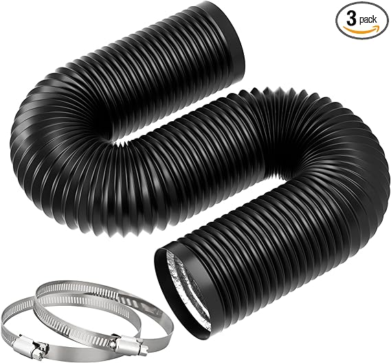 Dryer Vent Hose, 4 Inch 6.56 FT Flexible Aluminum Ducting Thick Layer Insulated Duct Vent Hose for Heating Cooling Ventilation and Exhaust with 2 Clamps, Black