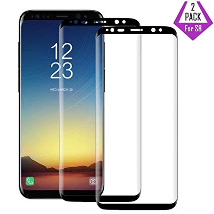 Samsung Galaxy S8 Screen Protector, [2 Pack, Updated Version] Coolgoo Tempered Glass Screen Saver 3D Curved HD Ultra Clear 9H Hardness Full Coverage Film [Anti-Scratch, Anti-Bubble]