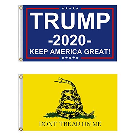 Shmbada American US Trump 2020 Flag and Gadsden Flag Kit for Outdoor Indoor Yard House Garden, Don't Tread on Me, Premium Polyester Double Stitched, 3x5 Ft, Set of 2