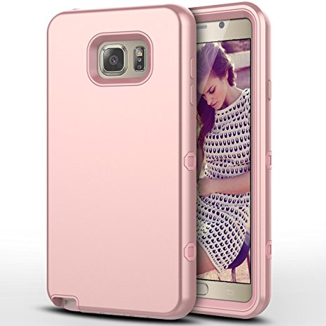 Galaxy NOTE 5 Case, CinoCase Triple Layer Heavy Duty Armor Protective Case Inner High Impact Rugged Solid Hard PC Outer Soft Silicon Rubber 3 in 1 Tough Cover for Samsung Galaxy NOTE 5 - Rose Gold