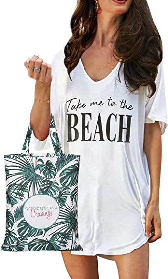 Oryer Swimsuit Cover Ups for Women Baggy V-Neck Swimwear Bathing Suit Coverups T-Shirt Dress Beach Summer