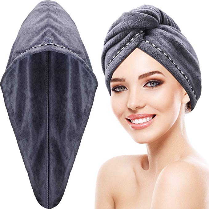 4 Pieces Microfiber Hair Towel Wrap Turbie Hair Towel Twist Head Wrap Hair Turban Cap Quick Dry Microfiber Head Towel for Women Girl (Grey)