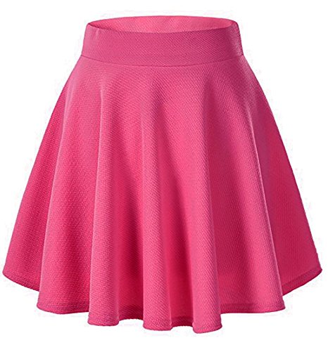 Moxeay Women's Basic A Line Pleated Circle Stretchy Flared Skater Skirt