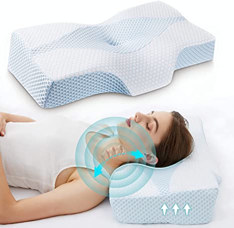 Memory Foam Pillow for Sleeping, Cervical Pillow for Neck Pain Relief, Mkicesky Orthopedic Contour Neck Support Pillow, Ergonomic Bed Pillow with Washable Cover for Side Back and Stomach Sleepers