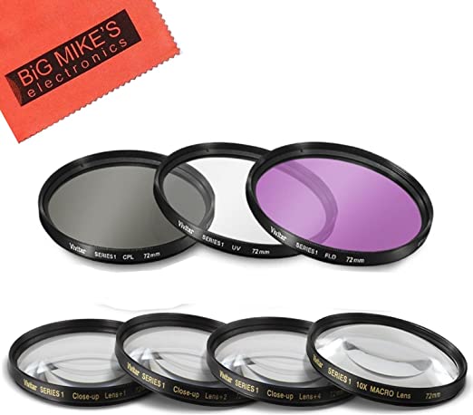 72mm 7 Piece Filter Set Includes 3 PC Filter Kit (UV-CPL-FLD-) and 4 PC Close Up Filter Set ( 1 2 4 10) for DSC-RX10 III, DSC-RX10 IV Digital Cameras