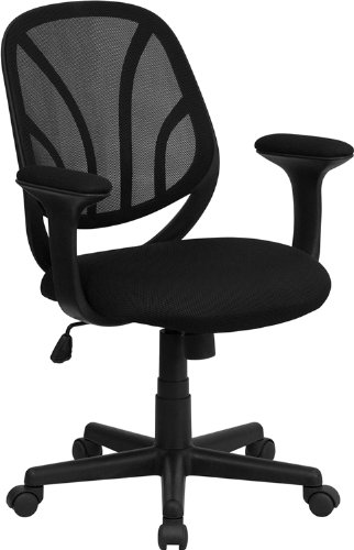 Flash Furniture Mid-Back Mesh Swivel Task Chair with Arms, Metal, Black, 62.23 x 57.15 x 26.67 cm