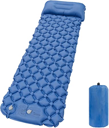AerWo Sleeping Pad for Camping, Ultralight Foot Press Inflatable Air Mattress with Pillow, Durable Waterproof Compact Camping Pad Sleeping Mat for Backpacking, Hiking, Traveling, Outdoor Trip