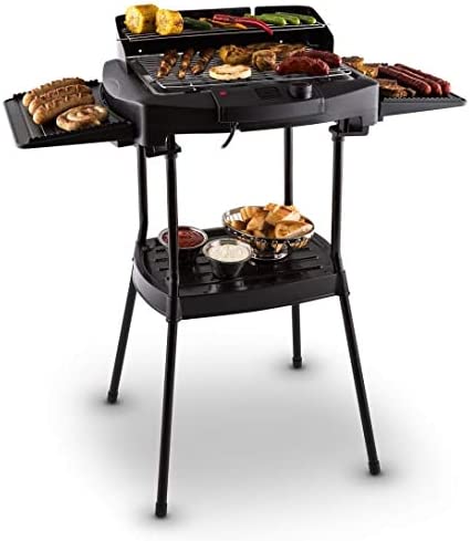 oneConcept Dr. Beef II Elektrogrill, nutzbar als Standgrill oder Tischgrill, In - und Outdoor Edition, große Grillfläche, bis 2000 W, inkl. Standfuß, Thermostatstufenlos regelbar, grauschwarz