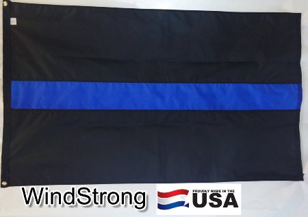 2x3 FT Deluxe Thin Blue Line Police Flag Fully Sewn Stripes SolarMax Nylon WindStrong® Reinforced Corners Black Finished Header American Made Premium GradeTM