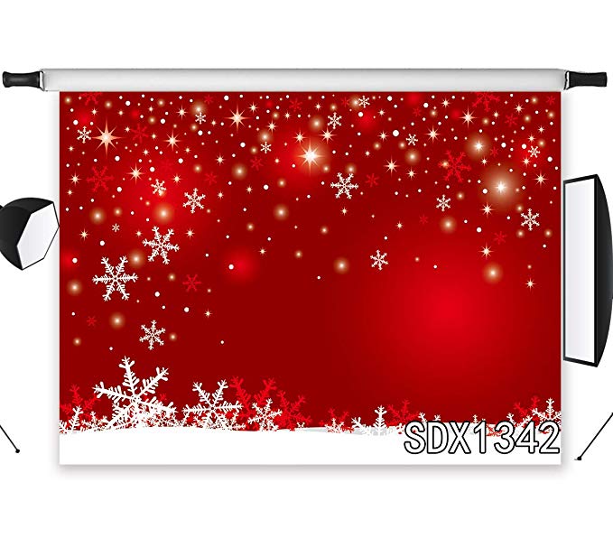 LB Snowflake Backdrop 9x6ft Fabric Red Winter Photo Backdrops for Xmas Eve Home Party Pictures Customized Photo Studio Background Props,Washable