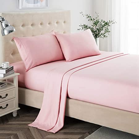 Lanest Housing Queen Sheet Set, 2400 Thread Count Soft Deep Pocket Microfiber Sheets, 4 Pieces Pink Bedding Sheets & Pillowcases