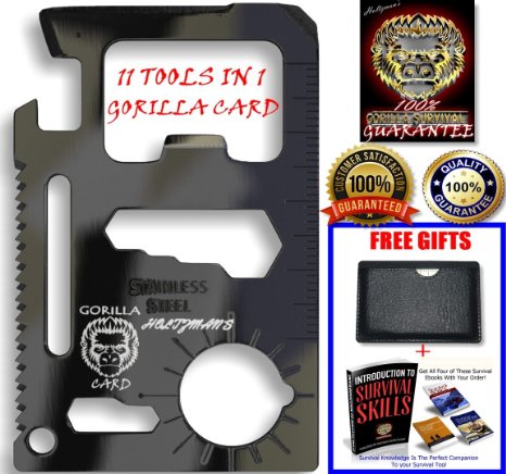 Multipurpose Credit Card Sized Survival Multitool This Multi-Use Tool is Sized to Fit in a Wallet or Pocket and is a Multifunction Emergency tool with 11 different functions lifetime guarantee Black