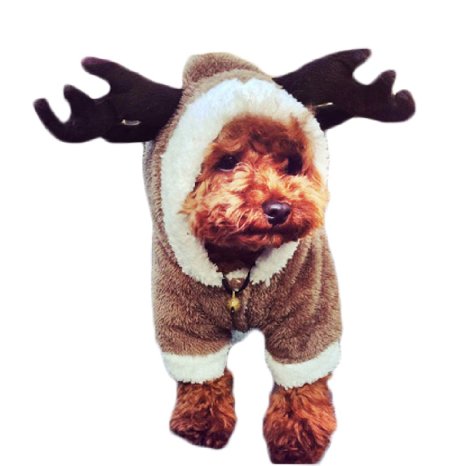 MIXMAX Pet Puppy Dog Christmas Clothes Reindeer Costume Outwear Coat Apparel Hoodie