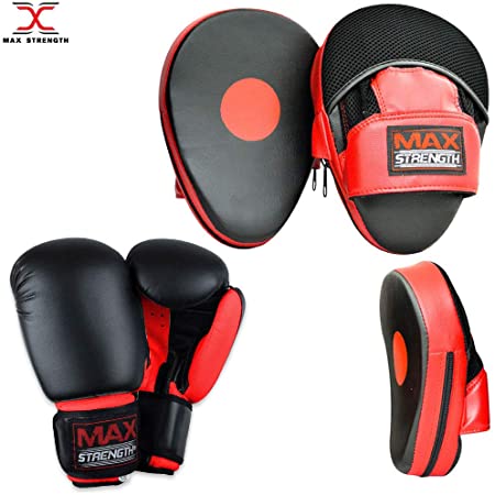 MAXSTRENGTH Boxing Focus Pad Set Hook and Jab Punch Training Sparring Boxing Gloves
