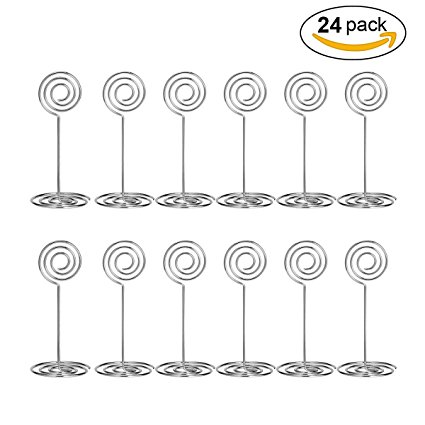 Table Card Holders - Aieve 24 Pack Wire Shape Table Photo Holder Table Number Holder Table Pictures Stand for Wedding Party Gatherings Office Desk Memo Table Photo Clips (Silver)