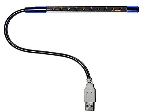USB Reading Lamp with 10 LED Lights and Flexible Gooseneck (Blue)