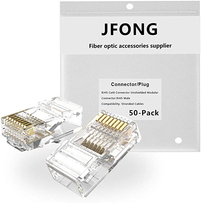 JFONG RJ45 Connectors, Cat5e Cat6 Ethernet Connector End Unshielded Network Plugs 50-Pack
