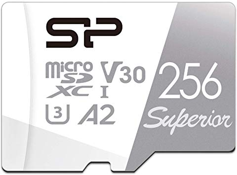 Silicon Power 256GB R/W up to 100/ 80MB/s Superior Pro Micro SDXC UHS-I (U3), V30 4K A2, High Speed MicroSD Card with Adapter