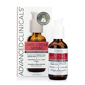 Advanced Clinicals Dark Circle Under Eye Serum Anti Aging Brightening Facial Treatment Targets Look Of Puffy Eyes, Crows Feet, & Sagging Skin W/ Vitamin C, Hyaluronic Acid, & Ferulic Acid, 1.75 Fl Oz