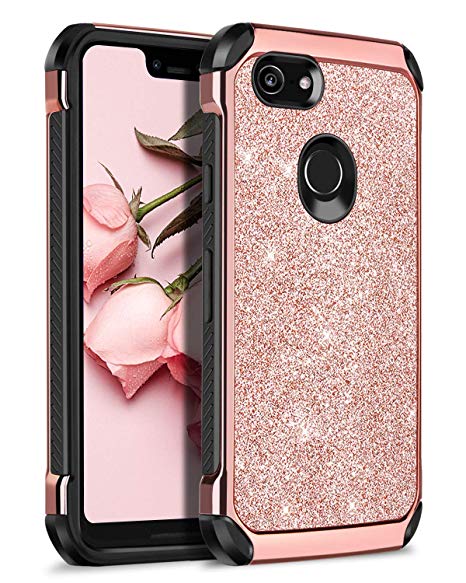 BENTOBEN Google Pixel 3 XL Case, Slim Glitter Bling Girl Women Sparkly Phone Cases Non-Slip Scratch Proof Heavy Duty Hybrid 2 in 1 Shockproof Protective Phone Cover for Google Pixel 3 XL, Rose Gold