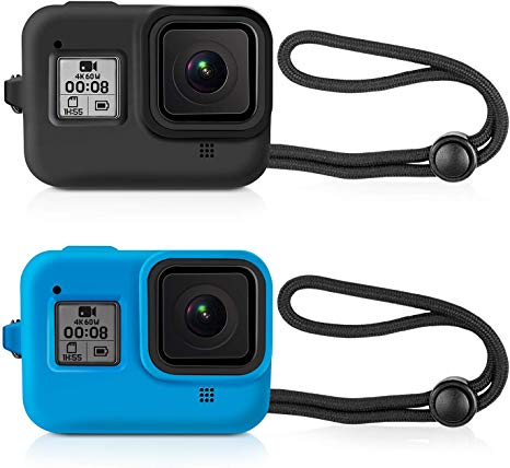 Kupton Protective Silicone Sleeve Cases   Lanyard for GoPro Hero 8 Housing Frame Case Cover Protection for Hero8 Action Camera Accessories（Black   Blue）