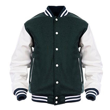 Angel Cola Green & White Retro Varsity Wool & Synthetic Leather Letterman Jacket